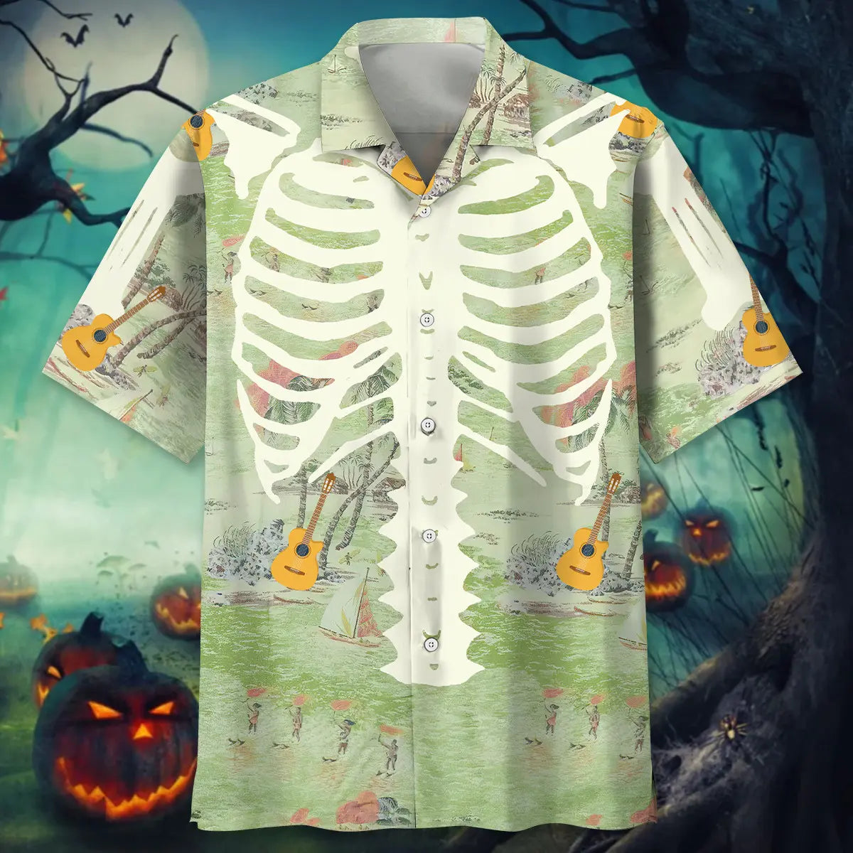 Skeleton Guitar Pattern Hawaiian Shirt