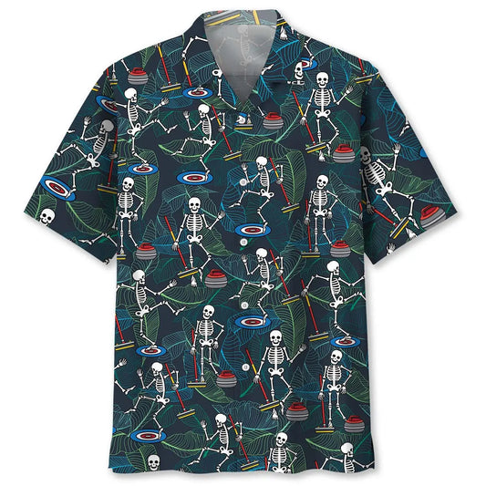 Hawaiian Shirt / Adults / S Skeleton Play Curling Hawaiian Shirt