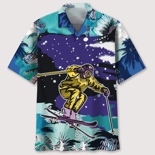 Hawaiian Shirt / Adults / S Skiing Snow Landscape Print Hawaiian Shirt