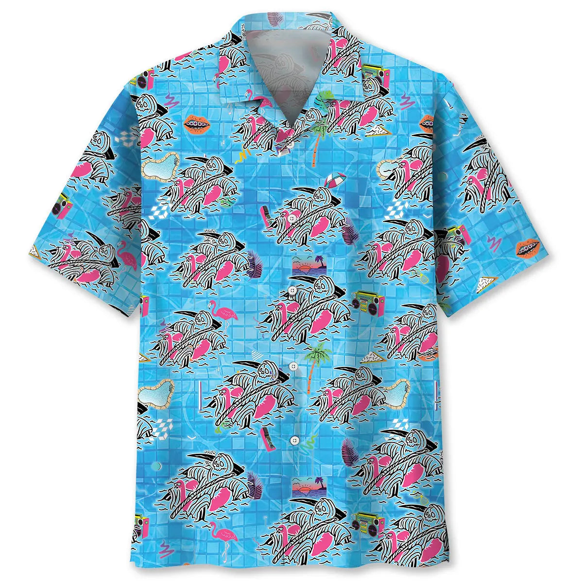 Hawaiian Shirt / Adults / S Skull at Pool Hawaiian Shirt