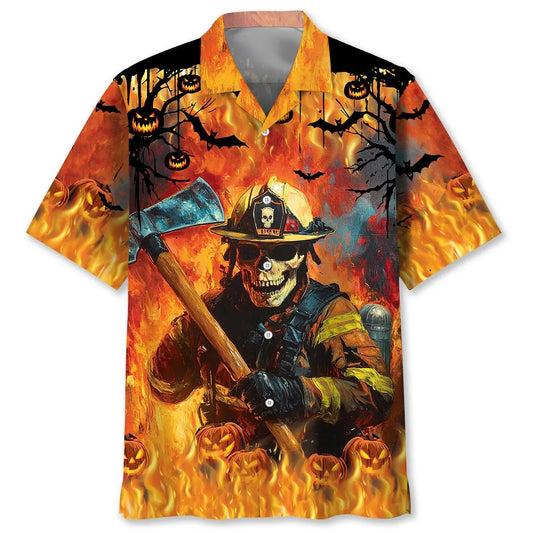 Hawaiian Shirt / Adults / S Skull Firefighter Halloween Hawaiian Shirt