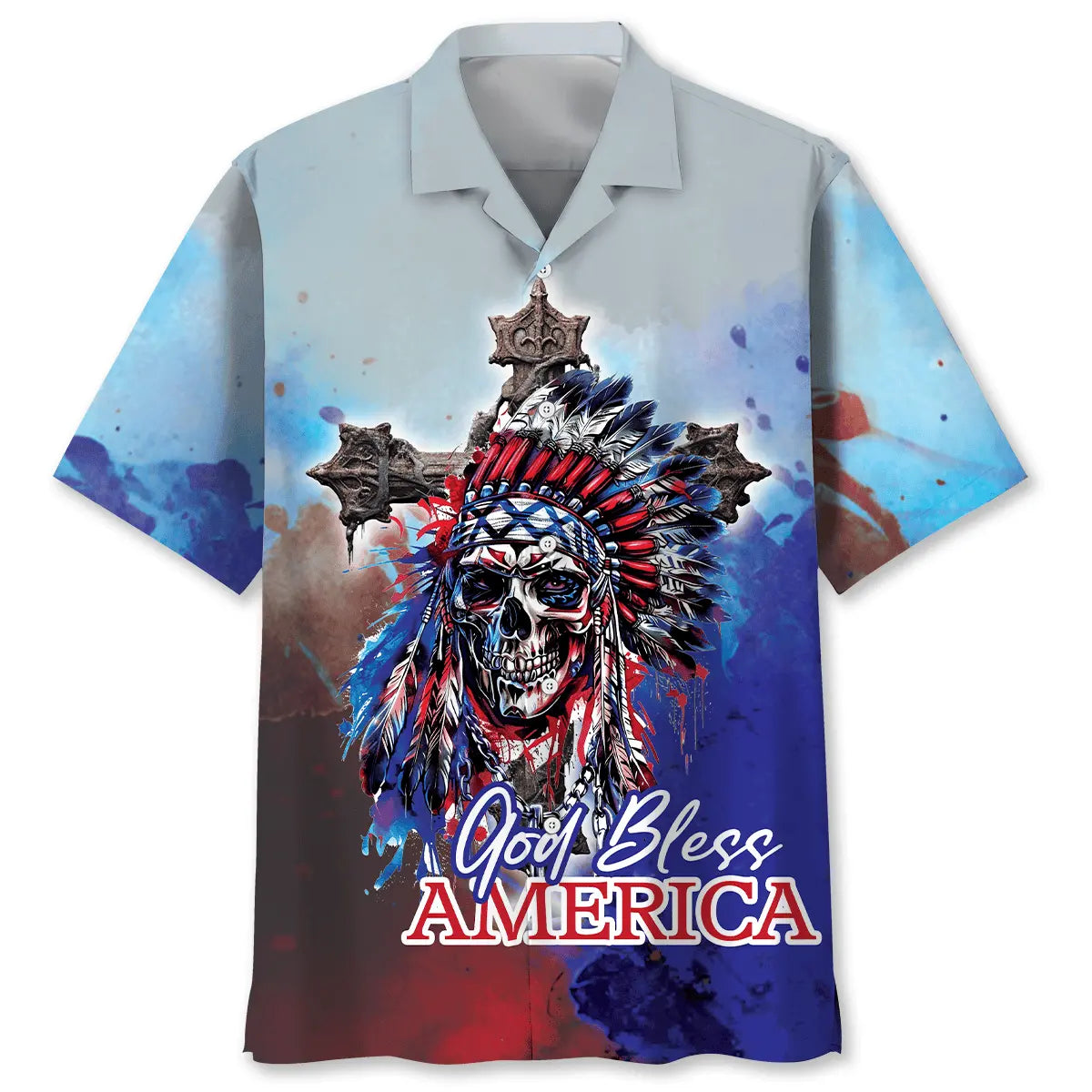 Hawaiian Shirt / Adults / S Skull God Bless America Hawaiian Shirt