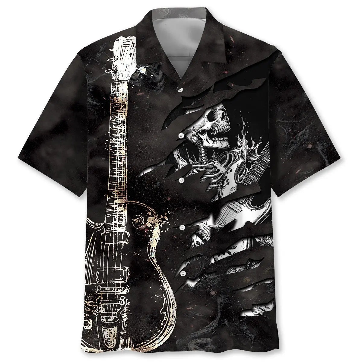 Hawaiian Shirt / Adults / S Skull Guitar Black And White Hawaiian Shirt
