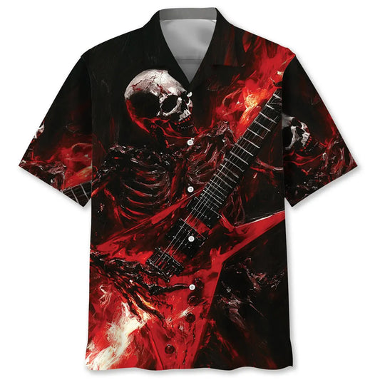 Hawaiian Shirt / Adults / S Skull Guitar Fire Hawaiian Shirt