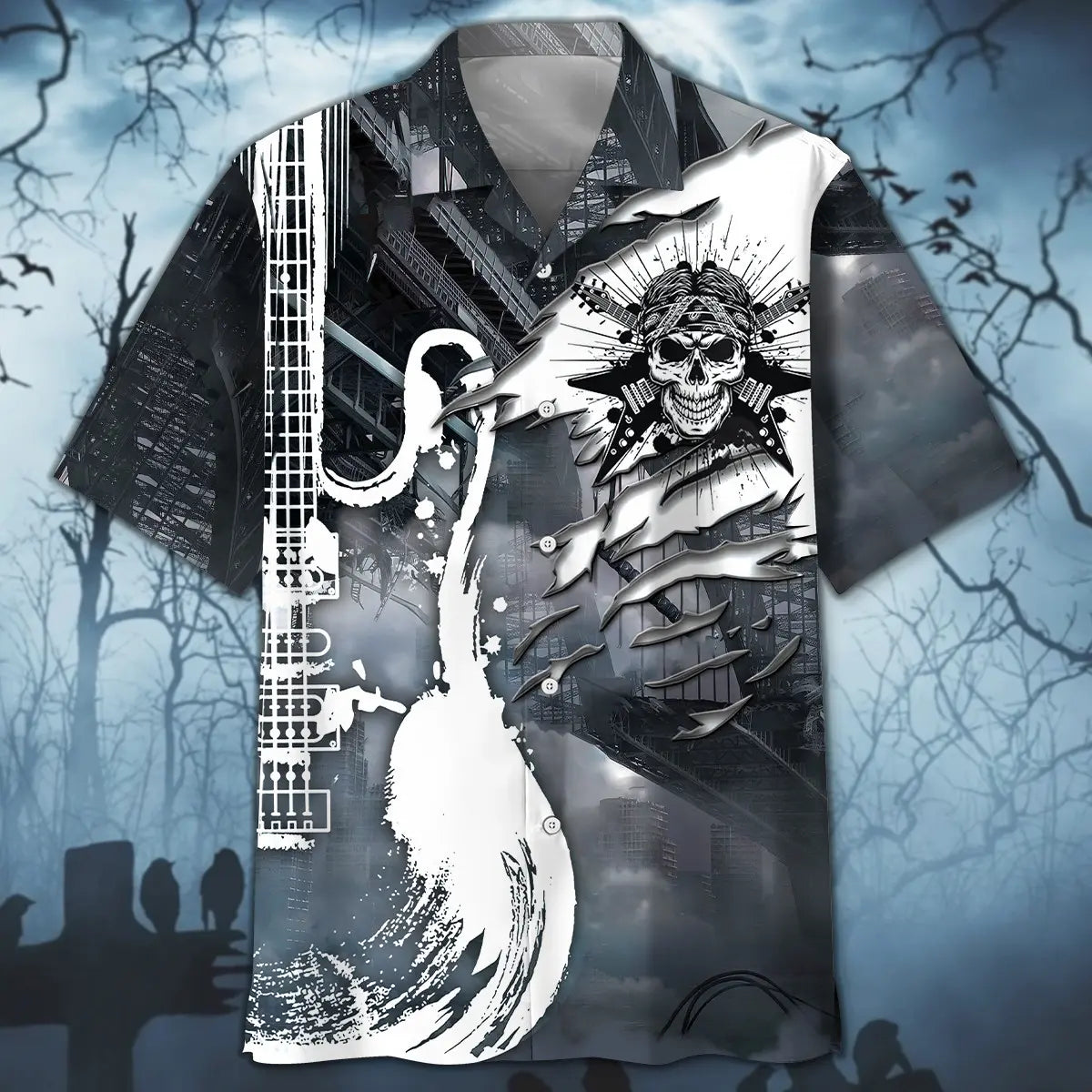 Skull Guitar Gothic Rock Style Hawaiian Shirt