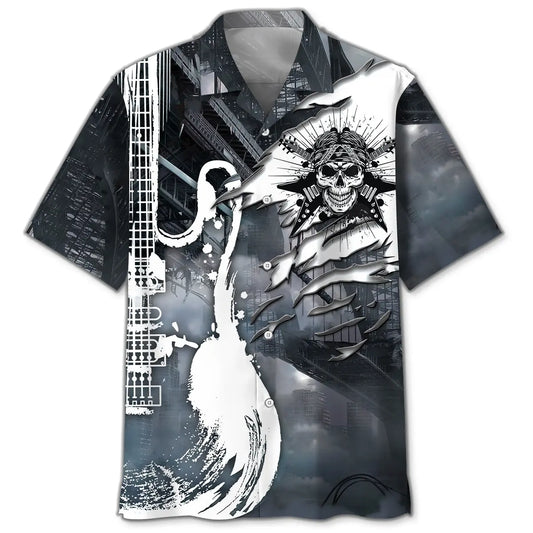 Hawaiian Shirt / Adults / S Skull Guitar Gothic Rock Style Hawaiian Shirt