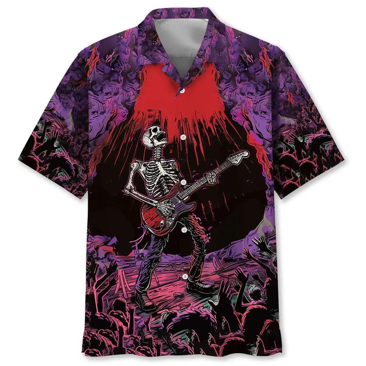 Hawaiian Shirt / Adults / S Skull Punk Rock Guitarist Hawaiian Shirt