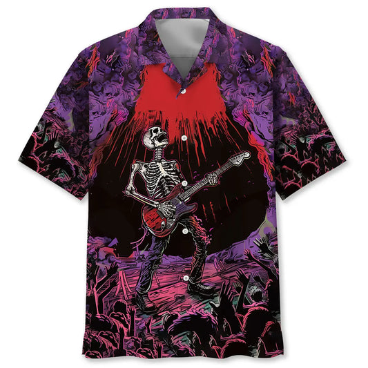 Hawaiian Shirt / Adults / S Skull Punk Rock Guitarist Hawaiian Shirt