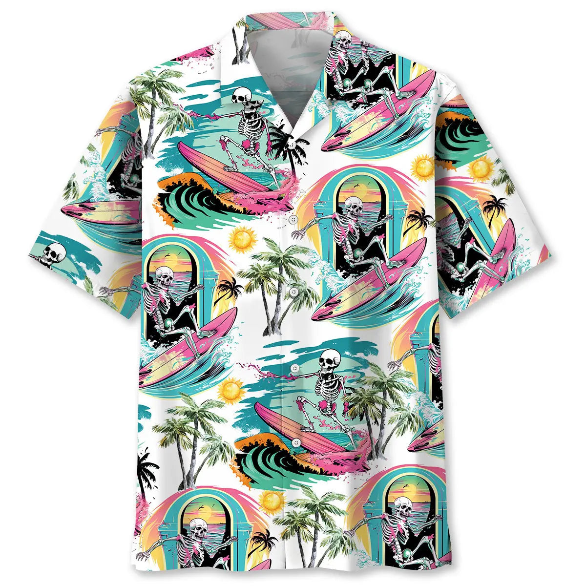 Hawaiian Shirt / Adults / S Skull Surfing Beach Hawaiian Shirt