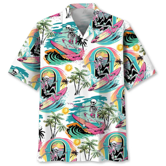 Hawaiian Shirt / Adults / S Skull Surfing Beach Hawaiian Shirt