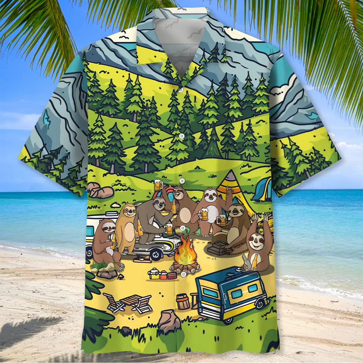 Sloth Campfire We Camp To Burrn Off The Crazy Hawaiian Shirt