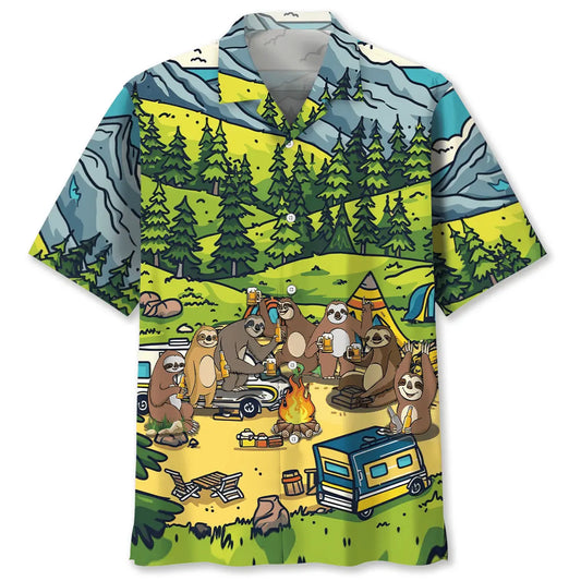 Hawaiian Shirt / Adults / S Sloth Campfire We Camp To Burrn Off The Crazy Hawaiian Shirt