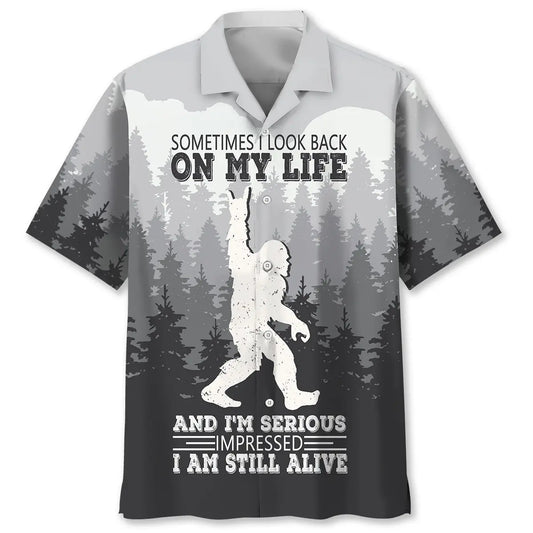 Hawaiian Shirt / Adults / S Sometimes I look Back On My Life Funny Bigfoot Hawaiian Shirt
