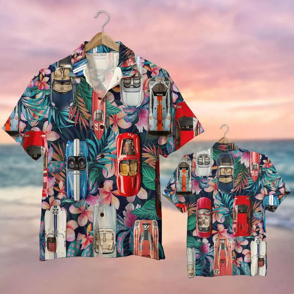 Sport Car Unisex Hawaiian Shirt Aloha Shirt Summer Vibe Car &amp; Floral Pattern