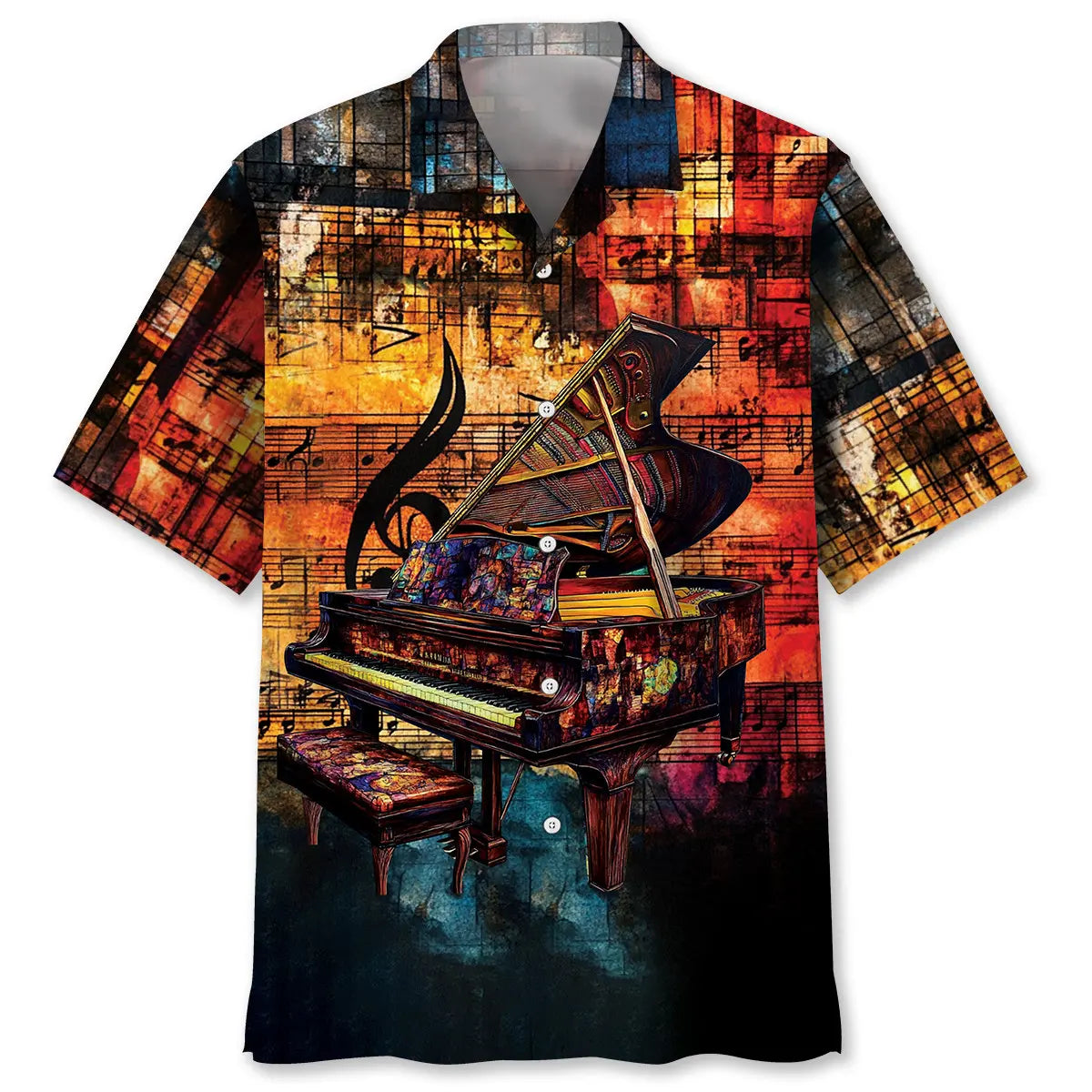 Hawaiian Shirt / Adults / S Stained Glass Grand Piano Hawaiian Shirt