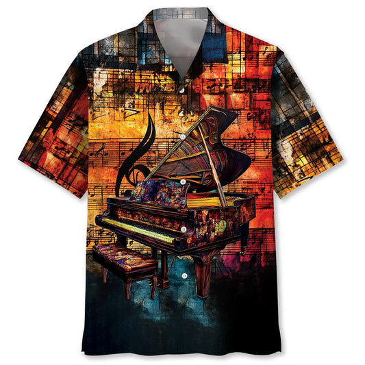 Hawaiian Shirt / Adults / S Stained Glass Grand Piano Hawaiian Shirt