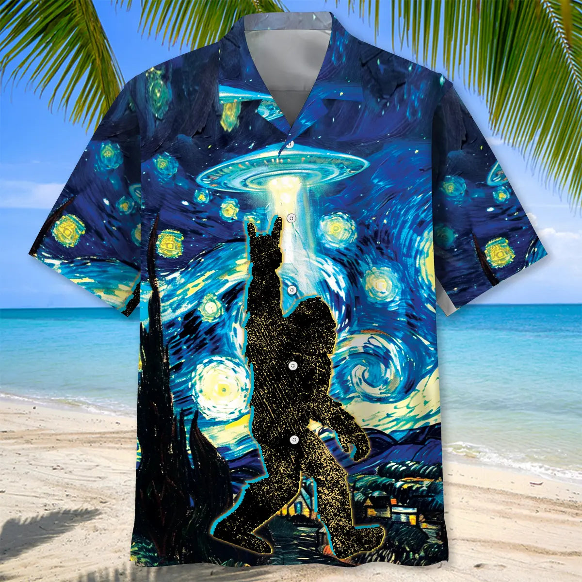 Starry Night Alien Bigfoot Rock&amp;Roll Hawaiian Shirt