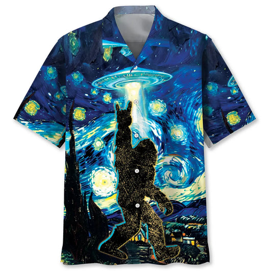 Hawaiian Shirt / Adults / S Starry Night Alien Bigfoot Rock&amp;Roll Hawaiian Shirt