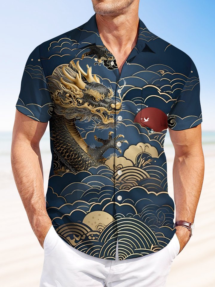 Summer Beach Clouds Dragon Casual Vacation Hawaiian Shirt