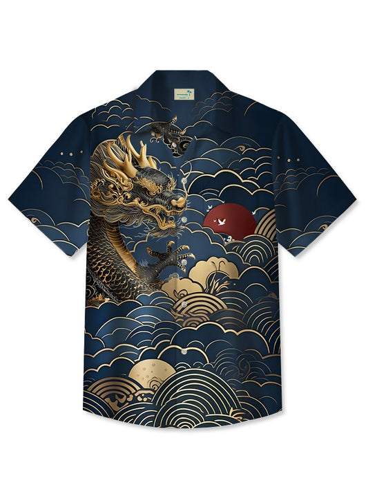 Hawaiian Shirt / Adults / S Summer Beach Clouds Dragon Casual Vacation Hawaiian Shirt