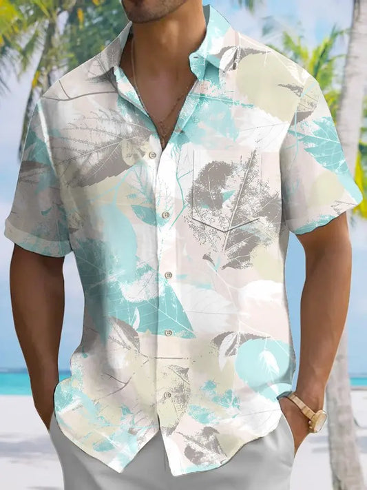 Hawaiian Shirt / Adults / S Summer Beach Leaves Gradient Tropical Vegetation Casual Vacation Hawaiian Shirt