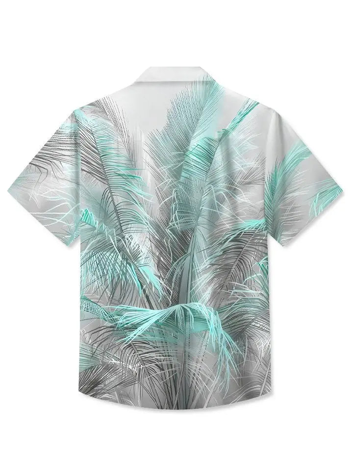 Summer Contrasting Color Tropical Plant Leaves Casual Vacation Hawaiian Shirt