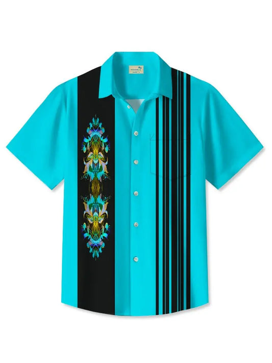 Hawaiian Shirt / Adults / S Summer Corrugated Lines Contrasting Casual Commuting 50s Vintage Bowling Hawaiian Shirt