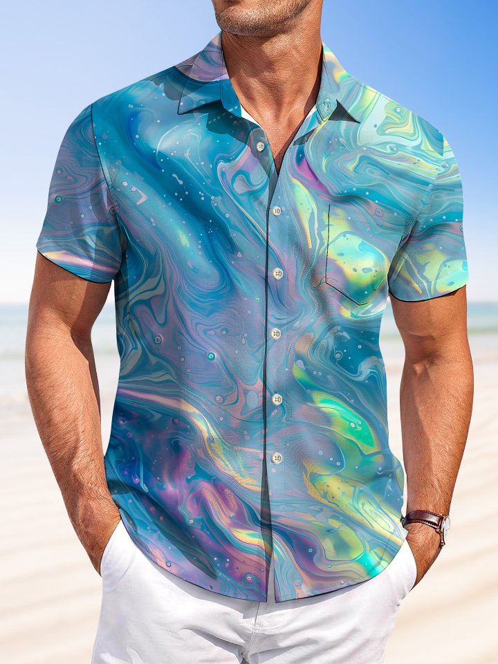 Summer Corrugated Metallic Rainbow Casual Vacation Hawaiian Shirt