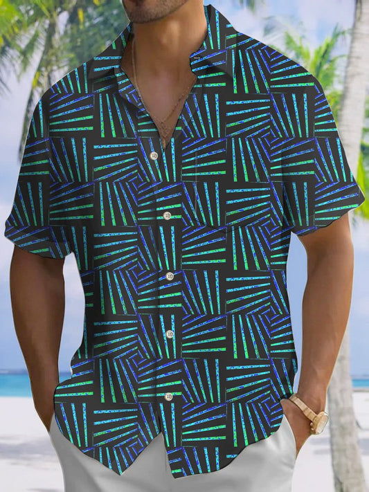 Hawaiian Shirt / Adults / S Summer Geometric Line Fluorescent Pattern Casual Vacation Hawaiian Shirt