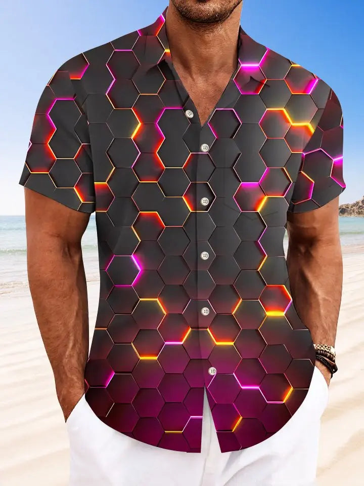 Hawaiian Shirt / Adults / S Summer Geometric Pattern 3D Stereo Men's Casual Vacation Hawaiian Shirt