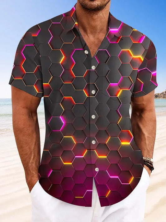 Hawaiian Shirt / Adults / S Summer Geometric Pattern 3D Stereo Men's Casual Vacation Hawaiian Shirt