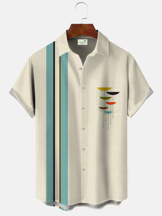Hawaiian Shirt / Adults / S Summer Geometric Stripes Men's 50S Bowling Commuter Casual Hawaiian Shirt