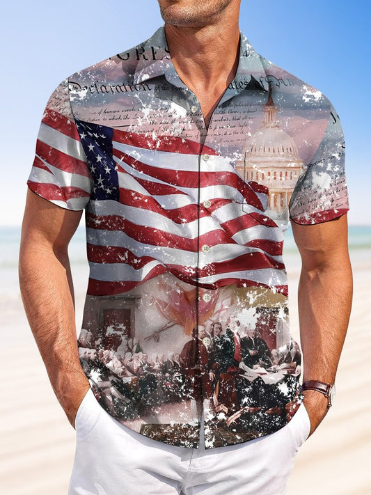 Hawaiian Shirt / Adults / S Summer Holiday Independence Day Flag Retro Casual Vacation Hawaiian Shirt