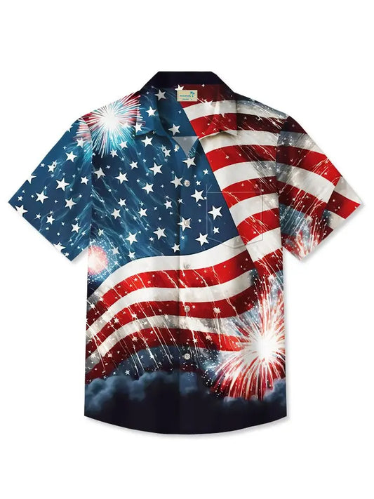 Hawaiian Shirt / Adults / S Summer Independence Day Holiday Flag Retro Casual Vacation Hawaiian Shirt