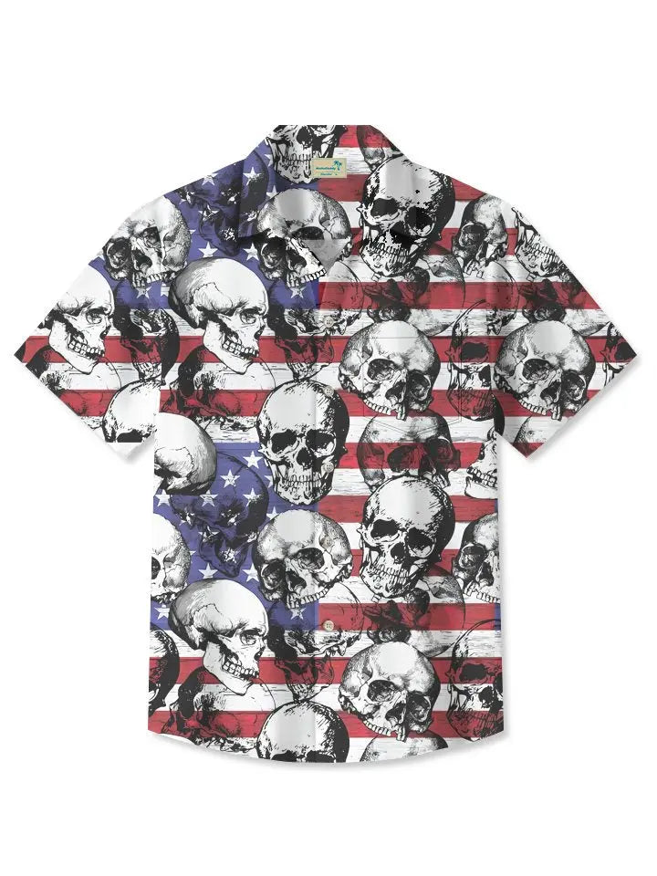 Summer Independence Day Holiday Skull Retro Casual Vacation Hawaiian Shirt