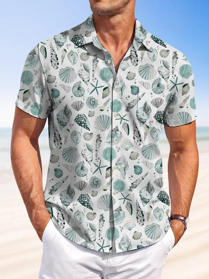Summer Ocean Beach Shell Casual Vacation Hawaiian Shirt