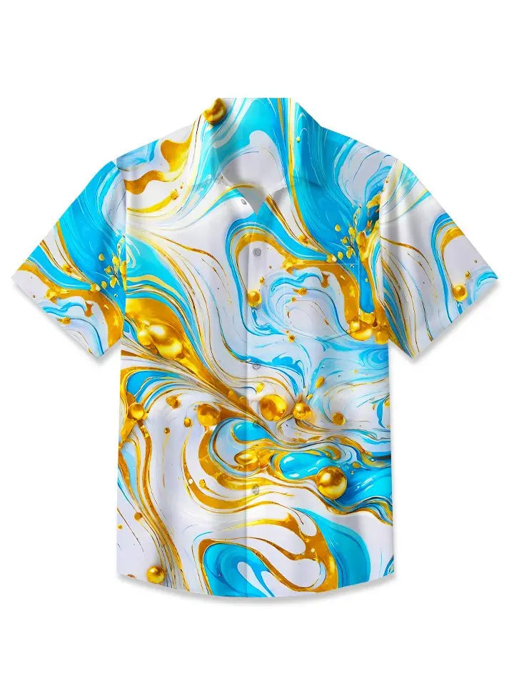 Summer Oil Painting 3D Stereo Art Button Casual Vacation Men's Hawaiian Shirt
