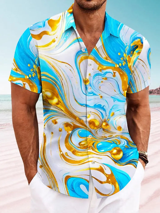 Hawaiian Shirt / Adults / S Summer Oil Painting 3D Stereo Art Button Casual Vacation Men's Hawaiian Shirt