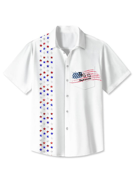 Hawaiian Shirt / Adults / S Summer Stars Flag Independence Day Commute Casual 50s Vintage Bowling Hawaiian Shirt