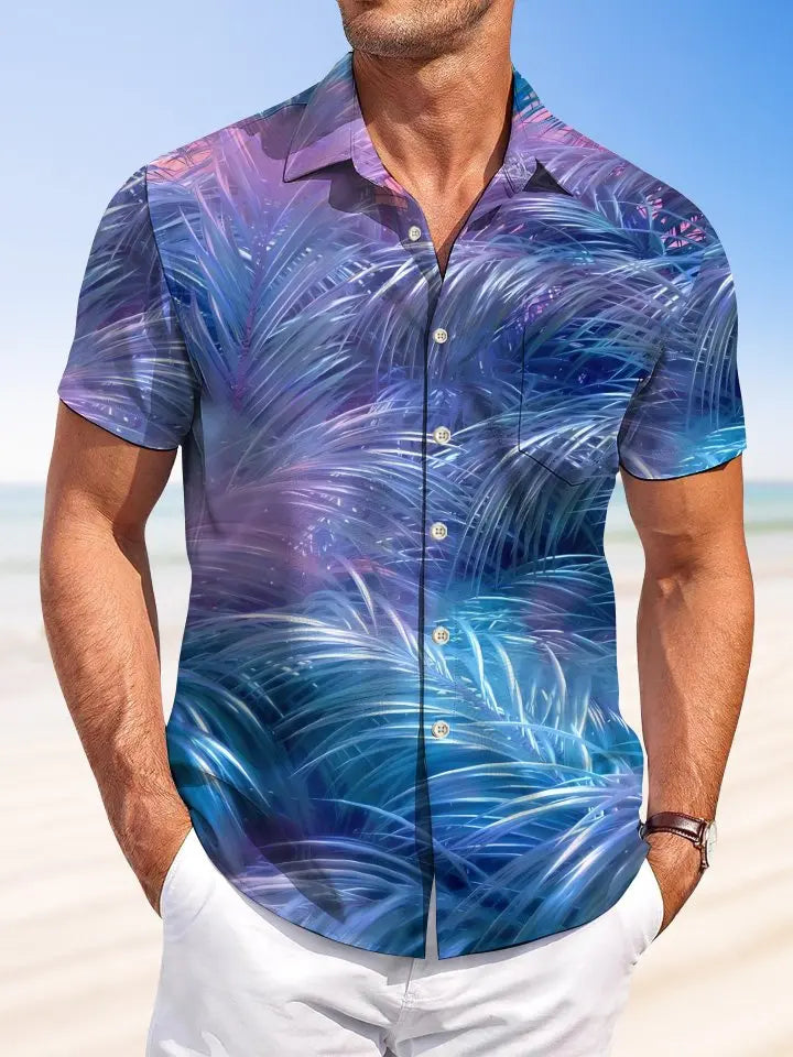 Summer Tropical Plant Leaves Beach Vacation Casual Hawaiian Shirt