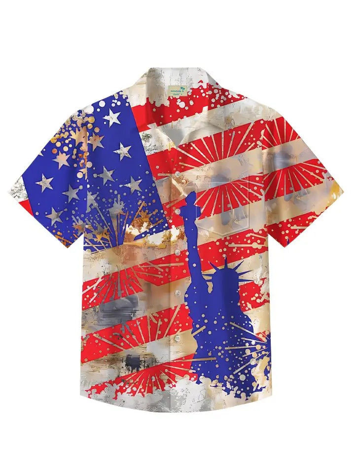 Summer Vintage Independence Day Flag Vacation Casual Hawaiian Shirt