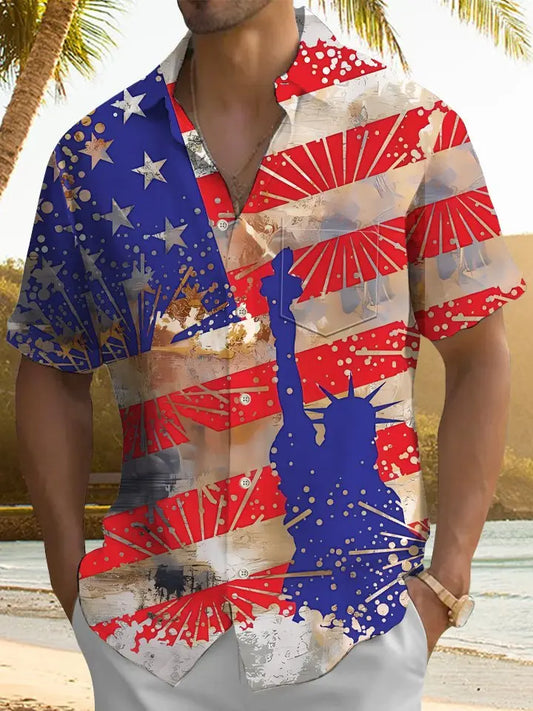 Hawaiian Shirt / Adults / S Summer Vintage Independence Day Flag Vacation Casual Hawaiian Shirt