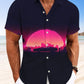 Sunset Coconut Tree Car Men Button Button Casual Hawaiian Shirt