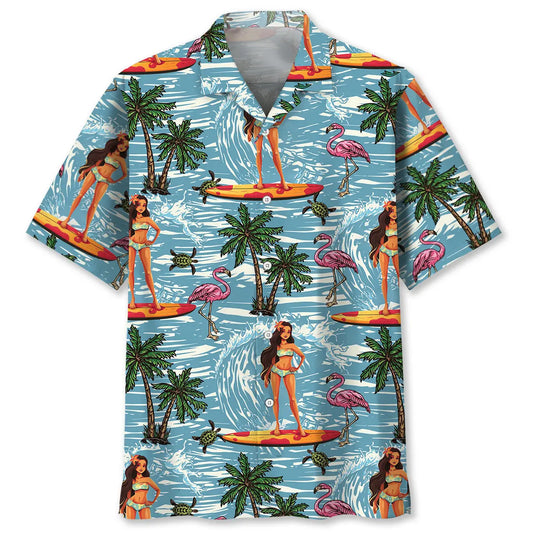 Hawaiian Shirt / Adults / S Surfing Aloha Girl Hawaiian Shirt