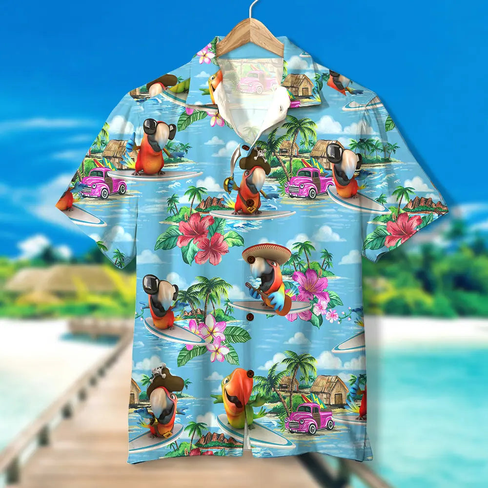 Surfing Parrot Unisex Hawaiian Shirt Aloha Shirt Summer Vibe Tropical Island Scenes