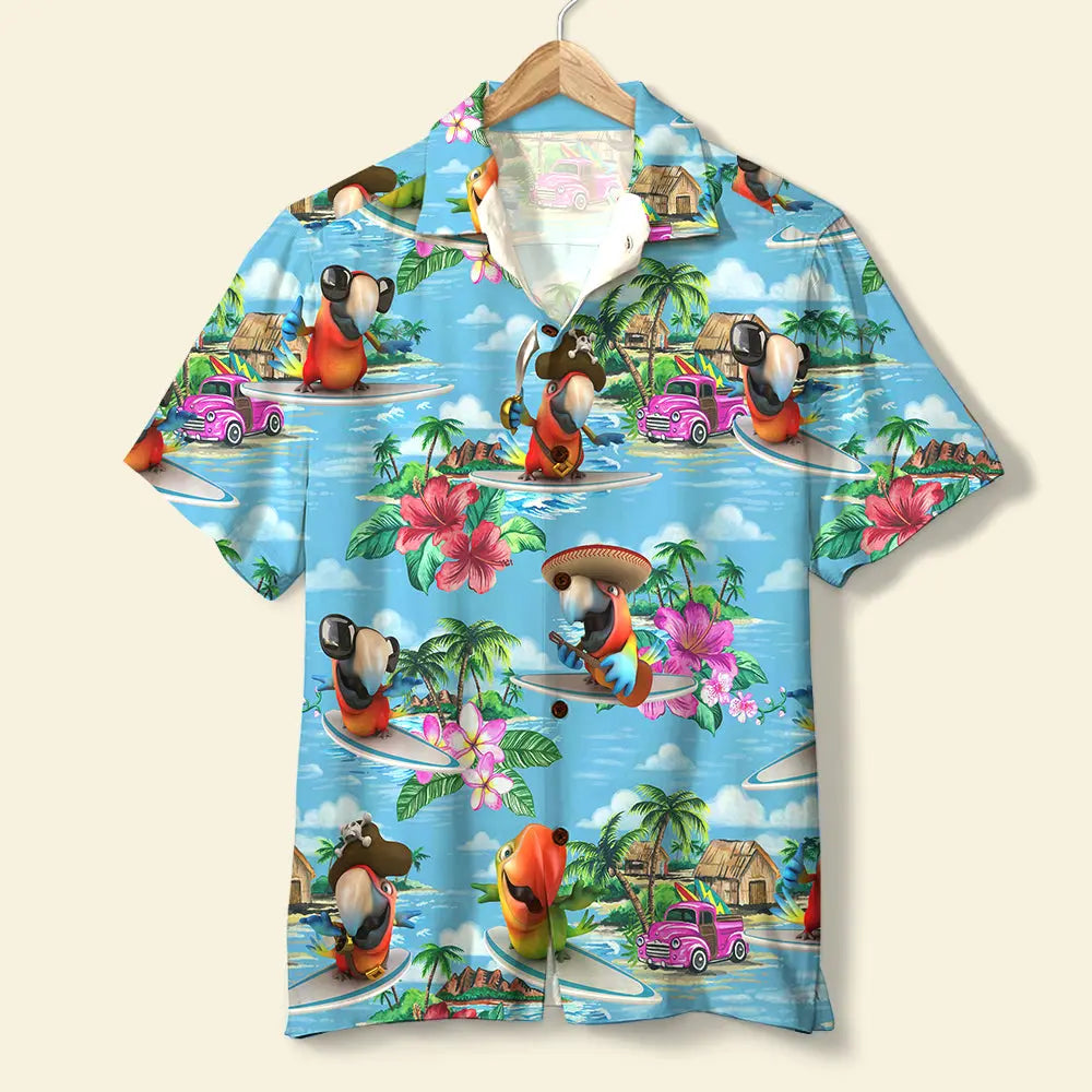 Hawaiian Shirt / Adults / S Surfing Parrot Unisex Hawaiian Shirt Aloha Shirt Summer Vibe Tropical Island Scenes