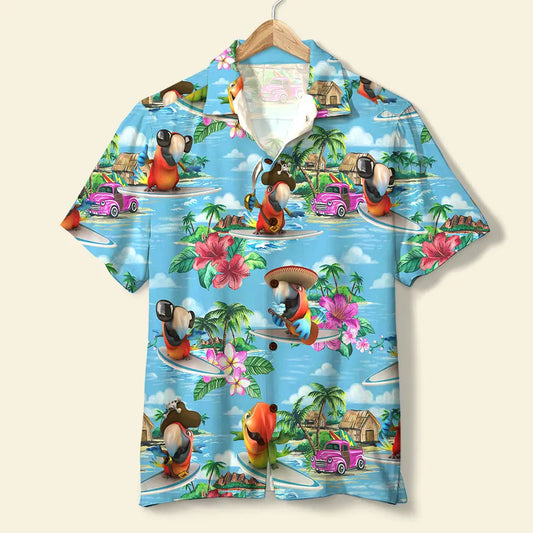 Hawaiian Shirt / Adults / S Surfing Parrot Unisex Hawaiian Shirt Aloha Shirt Summer Vibe Tropical Island Scenes