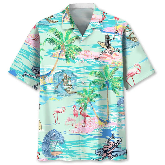 Hawaiian Shirt / Adults / S Surfing Tropical Skull Hawaiian Shirt