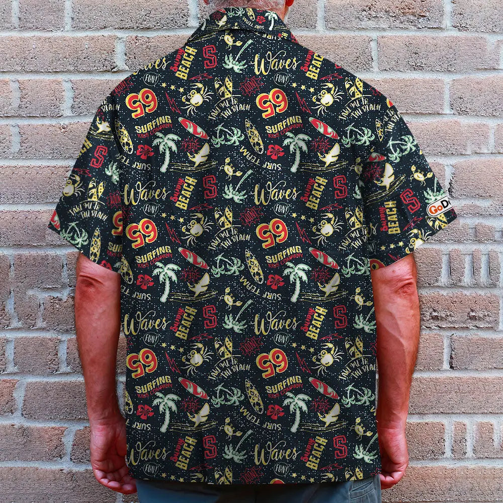 Surfing Unisex Hawaiian Shirt Aloha Shirt Summer Vibe Cute Surf Beach Cartoon Pattern