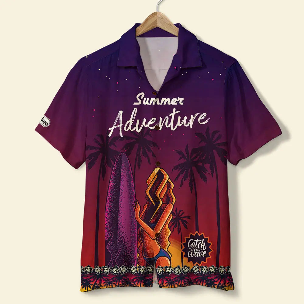 Hawaiian Shirt / Adults / S Surfing Unisex Hawaiian Shirt Aloha Shirt Summer Vibe Girl On The Beach With Surfing